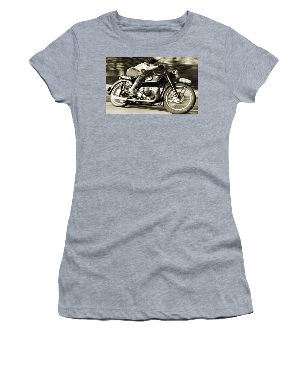 1954 Bmw R68 Women's T-Shirt featuring the mixed media 1954 BMW R68 Motorcycle Racer. by Thomas Pollart