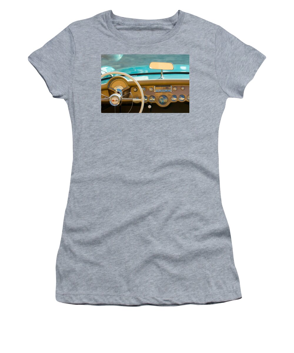 1954 Chevrolet Corvette Convertible Women's T-Shirt featuring the photograph 1954 Chevrolet Corvette Convertible Dash Board by Jill Reger