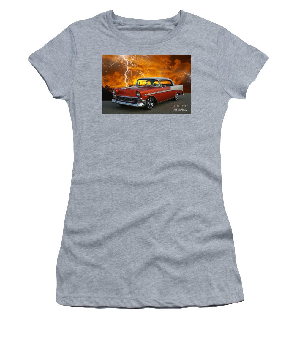 Cars Women's T-Shirt featuring the photograph 1956 Chevy Belair Mission Lightening Storm by Randy Harris
