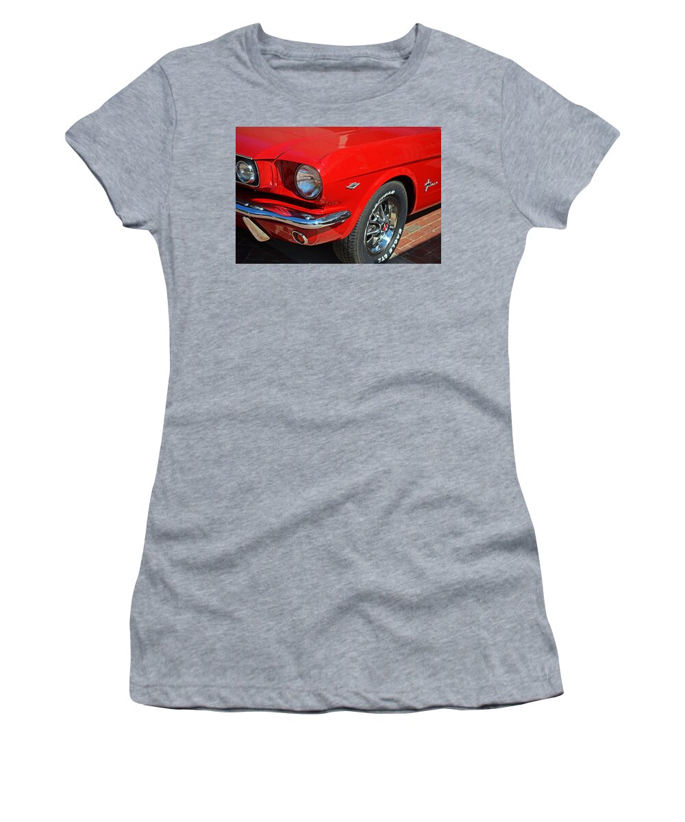 1965 Women's T-Shirt featuring the photograph 1965 Red Ford Mustang Classic Car by Toby McGuire