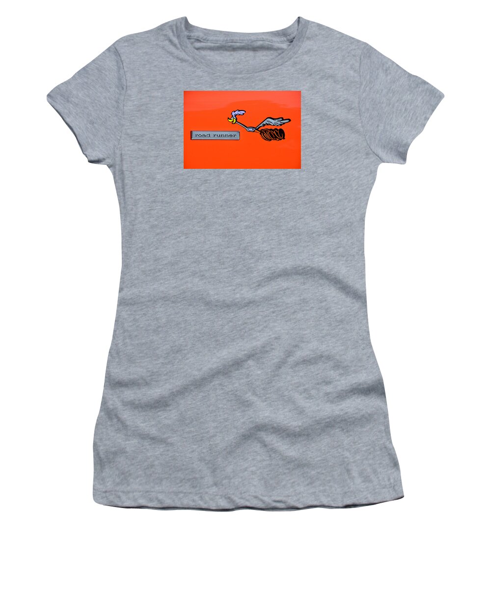 1968 Women's T-Shirt featuring the photograph 1968 Plymouth Roadrunner Badge by Mike Martin