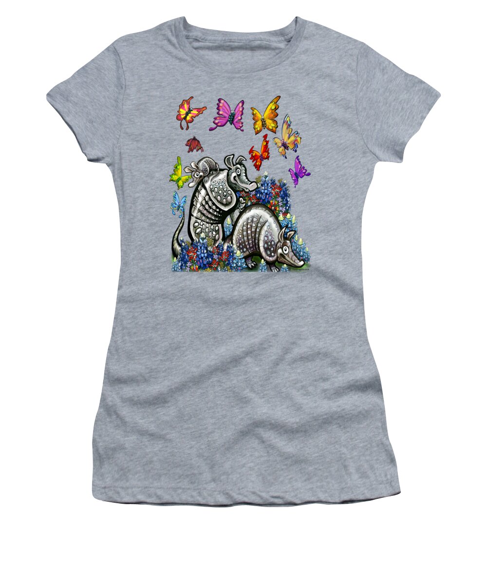 Armadillos Women's T-Shirt featuring the digital art Armadillos Bluebonnets and Butterflies #2 by Kevin Middleton