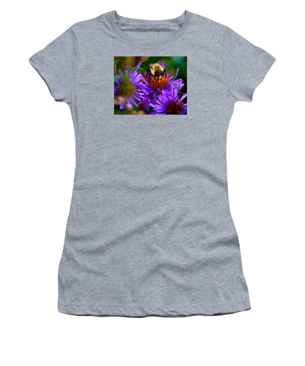 Bee Women's T-Shirt featuring the painting Bee on Purple Flower #2 by Prince Andre Faubert