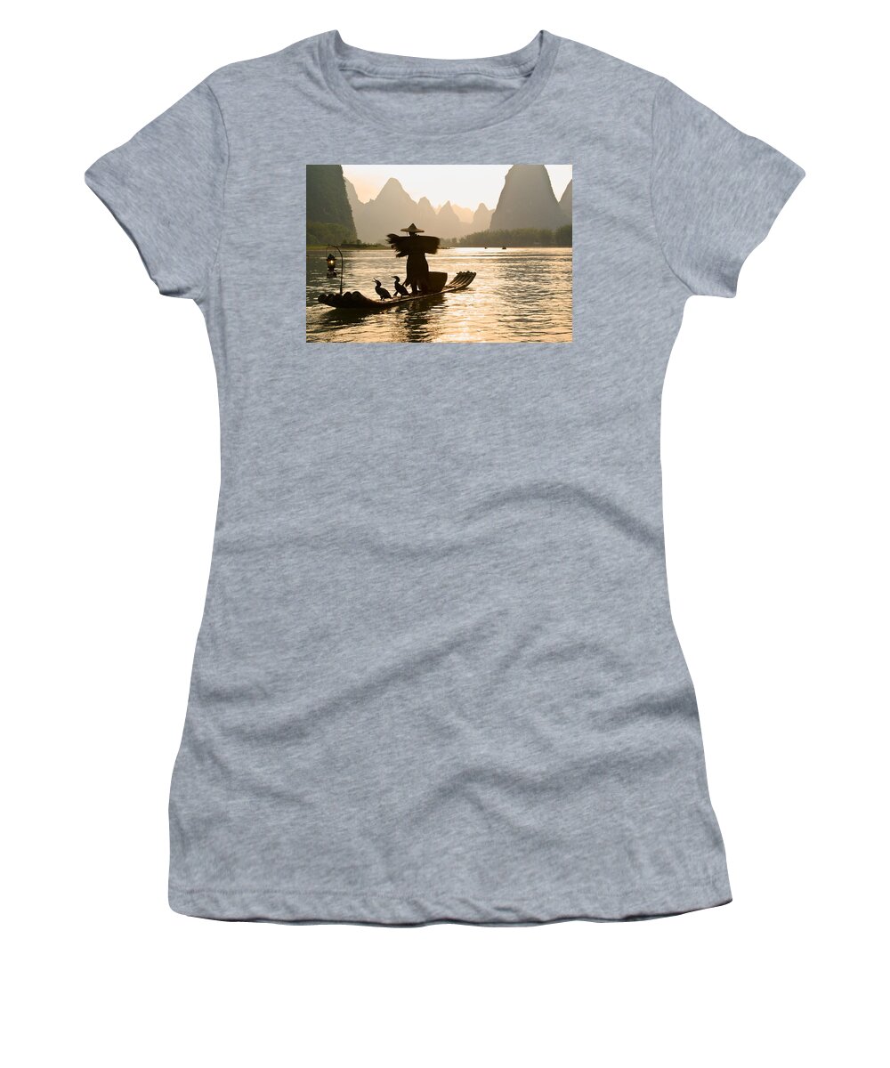 Asia Women's T-Shirt featuring the photograph Cormorant Fisherman on the Li River #2 by Michele Burgess