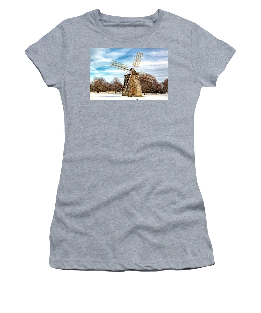 Windmill Women's T-Shirt featuring the photograph Corwith Windmill Long Island NY CII #2 by Susan Candelario