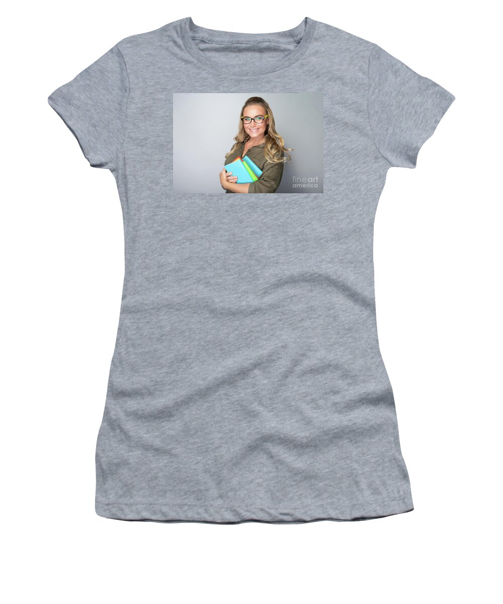 Beautiful Women's T-Shirt featuring the photograph Cute student girl portrait #2 by Anna Om