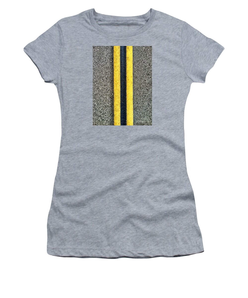Road Lines Women's T-Shirt featuring the photograph Double Yellow Road Lines #2 by Bryan Mullennix