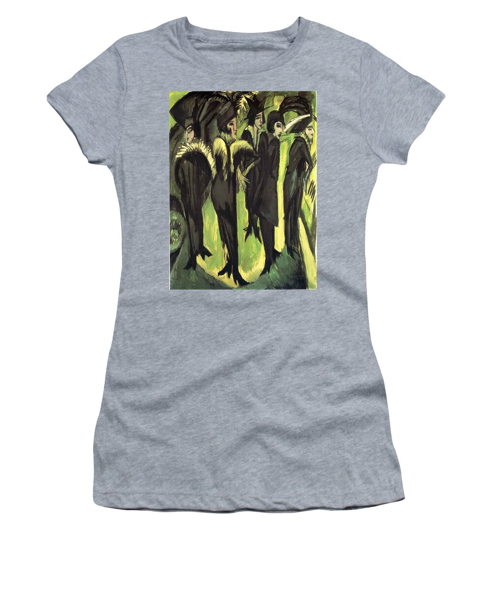 Five Women At The Street - Ernst Ludwig Kirchner Women's T-Shirt featuring the painting Five Women at the Street by Ernst Ludwig