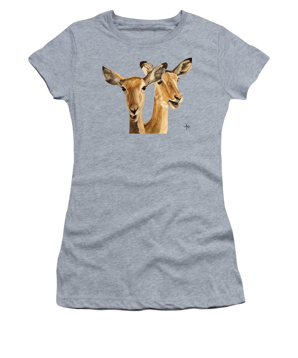 Impala Women's T-Shirt featuring the painting Impalas by Angeles M Pomata
