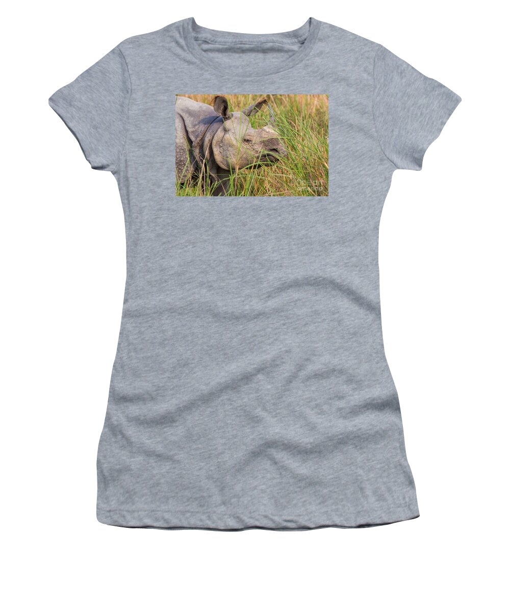 Indian Rhinoceros Women's T-Shirt featuring the photograph Indian Rhinoceros, India #2 by B. G. Thomson