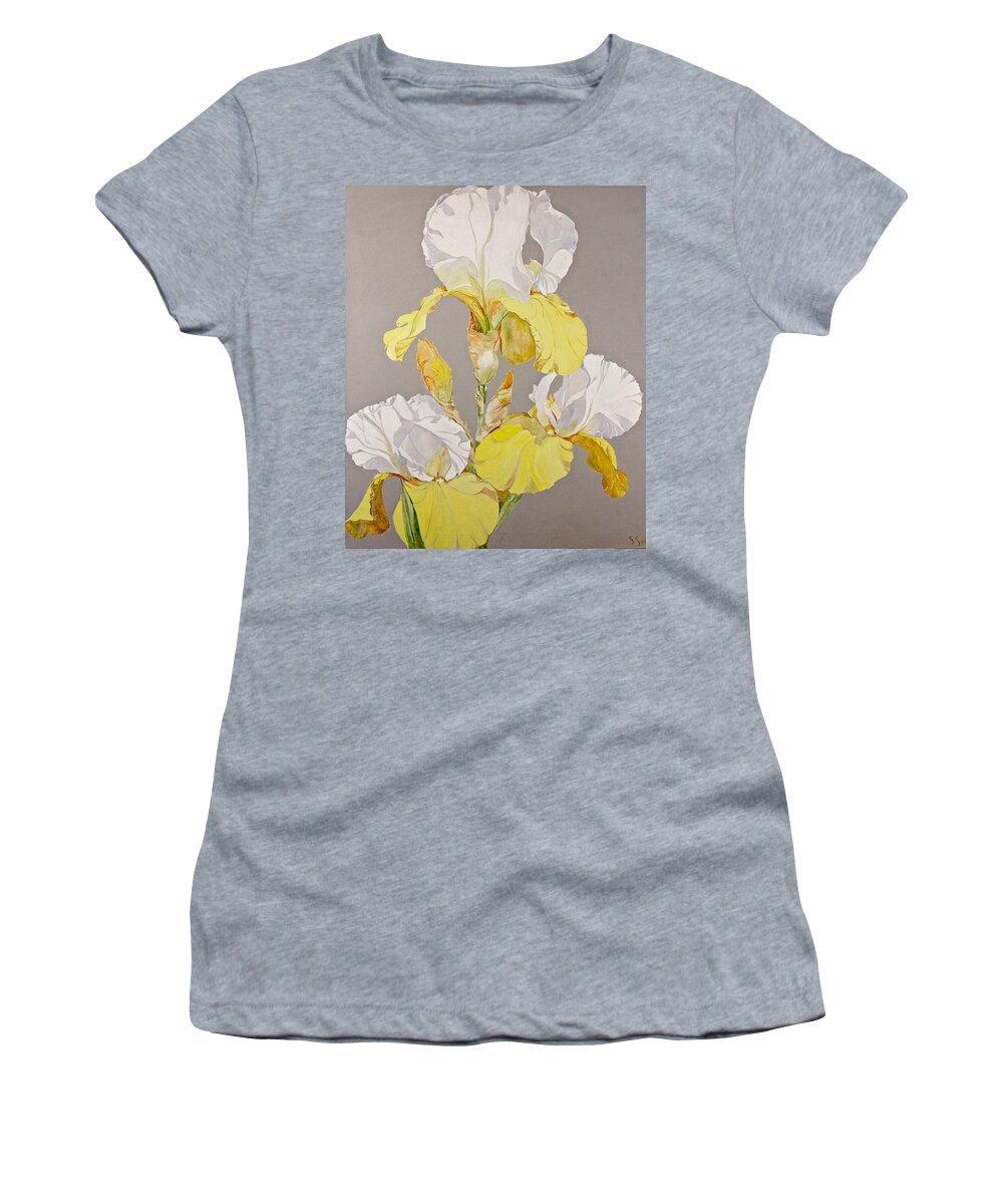 Acrylic Painting Women's T-Shirt featuring the painting Irises-Posthumously presented paintings of Sachi Spohn #1 by Cliff Spohn