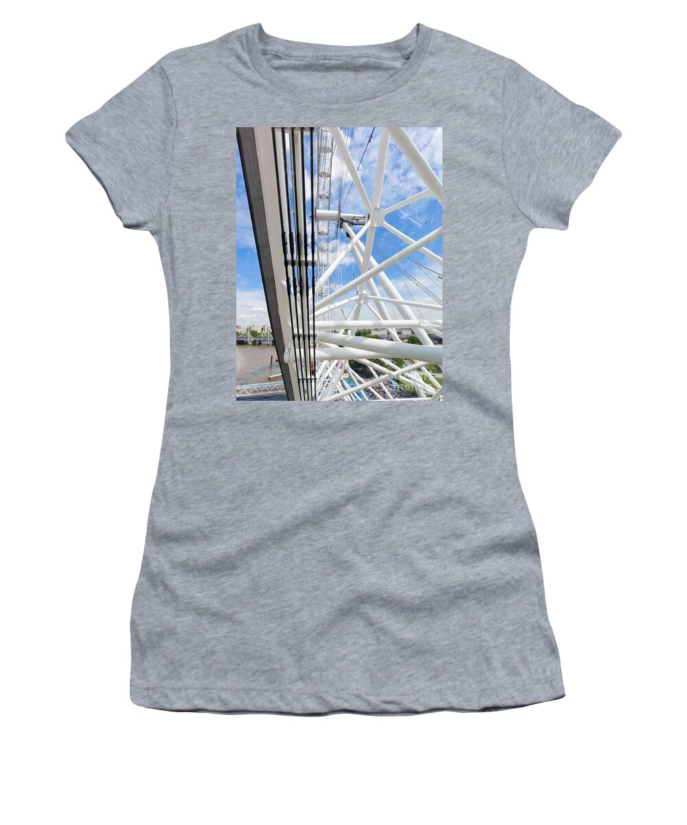 London Women's T-Shirt featuring the photograph London Eye construction, mechanism as seen from the capsule. London, UK #2 by Michal Bednarek