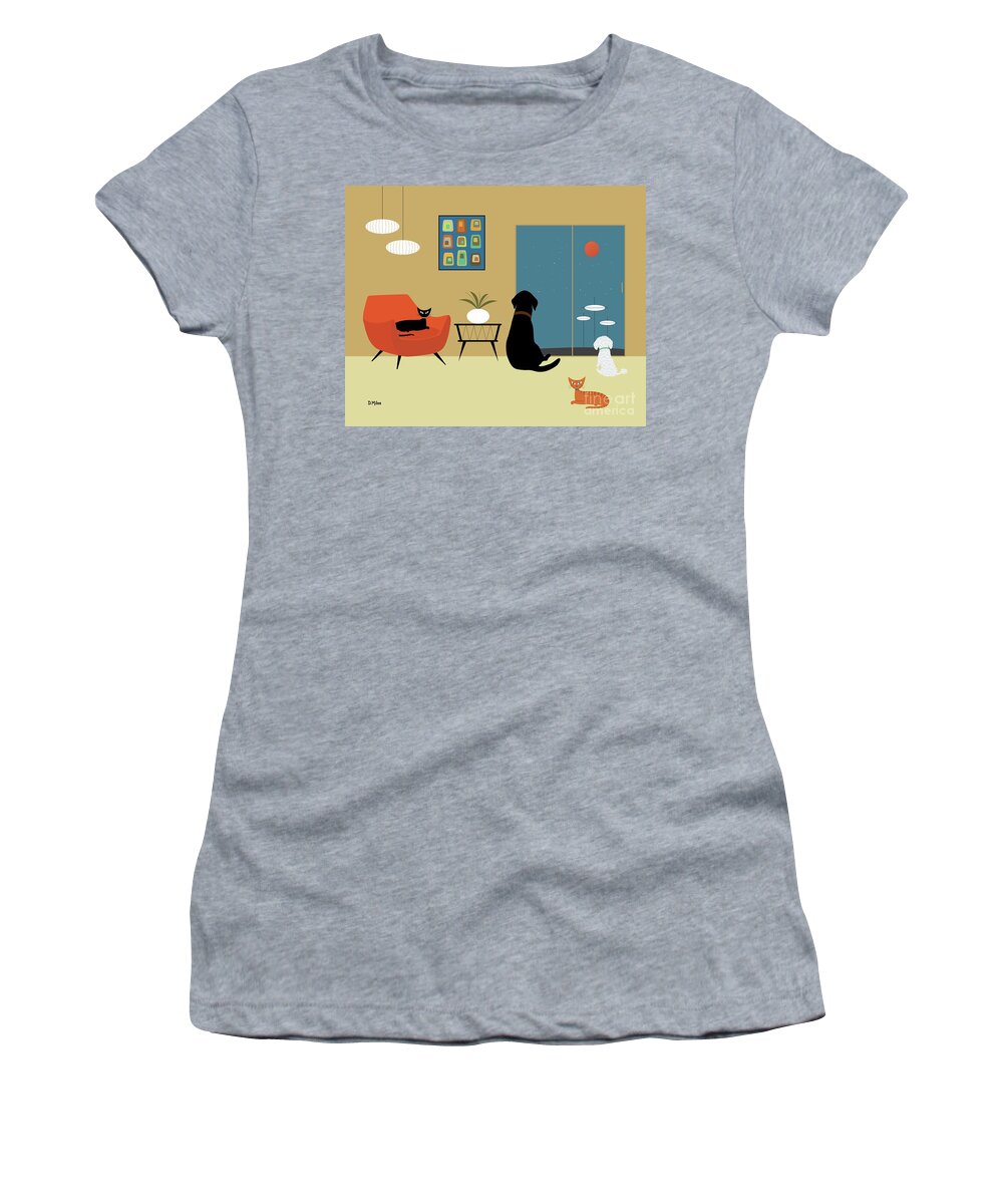 Mid Century Women's T-Shirt featuring the digital art Mid Century Modern Animals by Donna Mibus