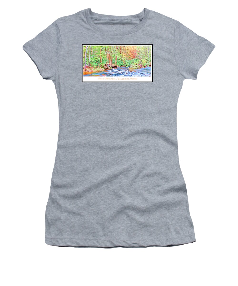 Current Women's T-Shirt featuring the photograph Mountain Stream in Autumn Pocono Mountains Pennsylvania #2 by A Macarthur Gurmankin