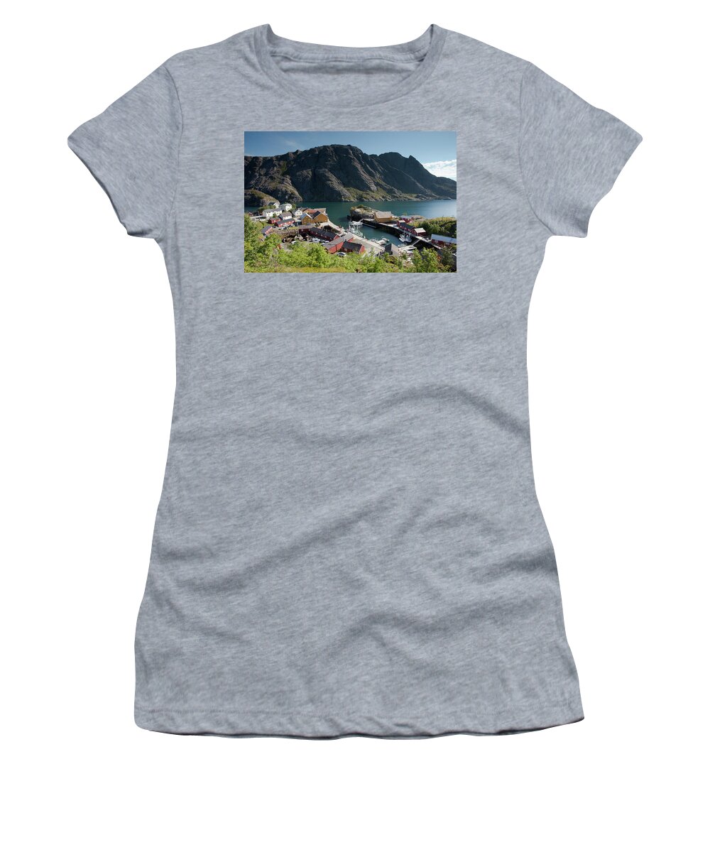 Nusfjord Women's T-Shirt featuring the photograph Nusfjord Fishing Village #2 by Aivar Mikko