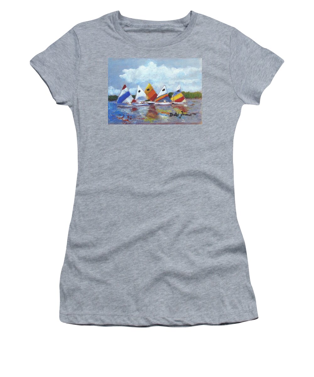 Sunfish Sailboats Women's T-Shirt featuring the painting Sunfish on the Potomac #2 by David Zimmerman