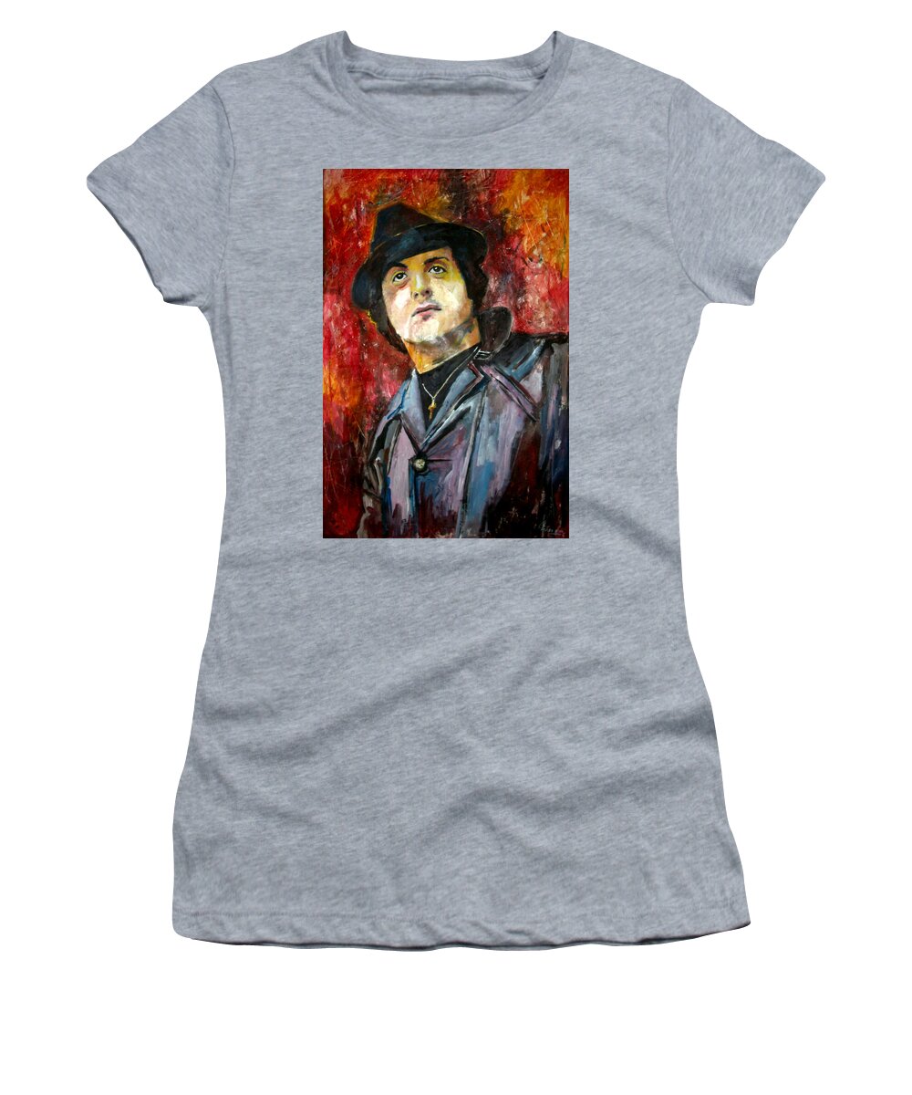 Sylvester Women's T-Shirt featuring the painting Sylvester Stallone - Rocky Balboa #6 by Marcelo Neira