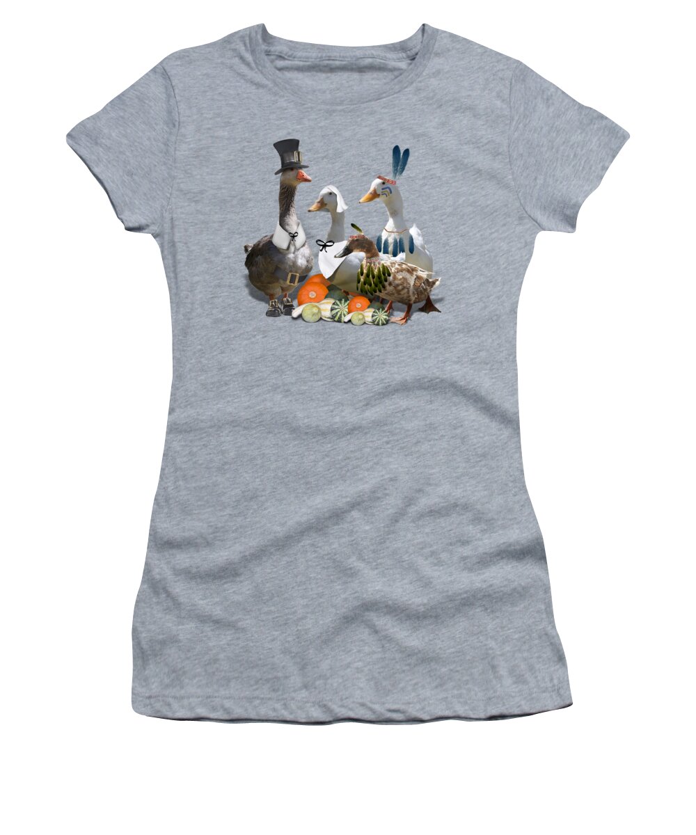 Thanksgiving Women's T-Shirt featuring the mixed media Thanksgiving Ducks #5 by Gravityx9 Designs