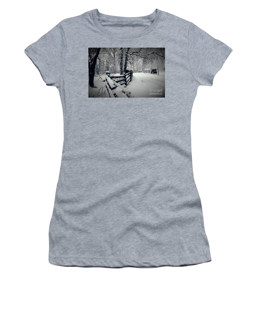 Snow Women's T-Shirt featuring the photograph The Path #2 by Rabiah Seminole
