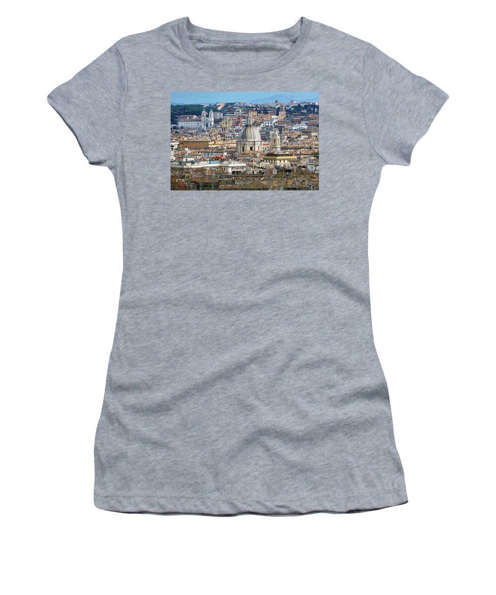 Gianicolo Hill Women's T-Shirt featuring the photograph View Of Rome Italy From Atop Gianicolo Hill #2 by Rick Rosenshein