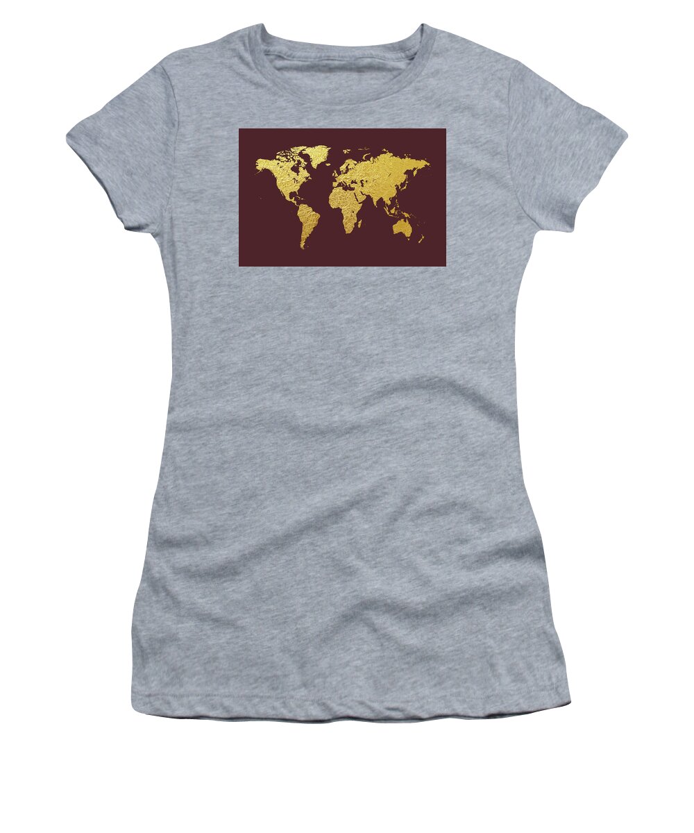World Map Women's T-Shirt featuring the digital art World Map Gold Foil #2 by Michael Tompsett