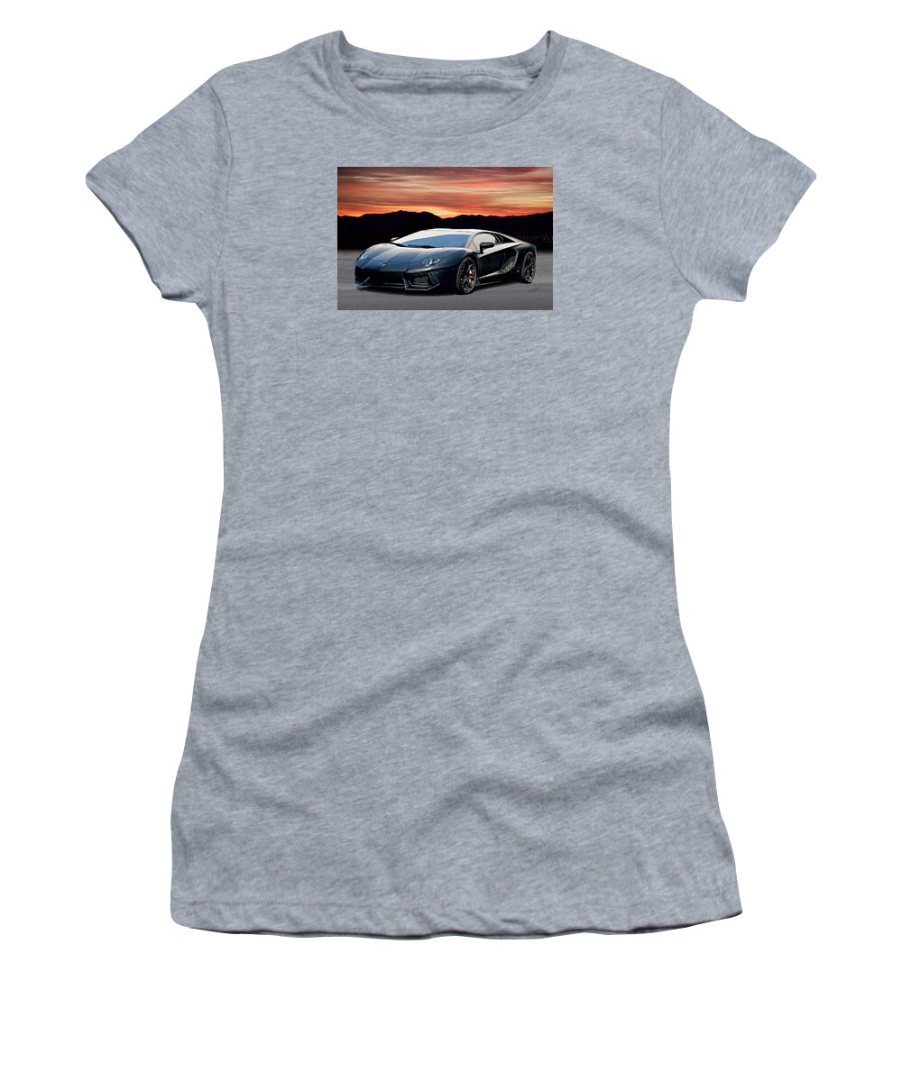 Auto Women's T-Shirt featuring the photograph 2009 Lamborghini Aventador 'Sunrise' by Dave Koontz
