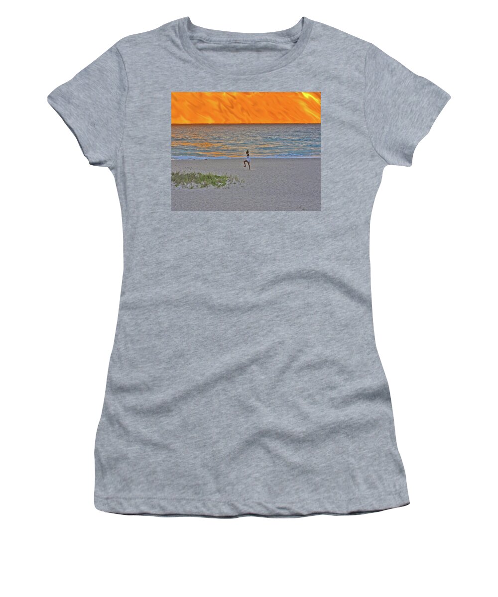 Beach Women's T-Shirt featuring the digital art 24- Fire Dance by Joseph Keane