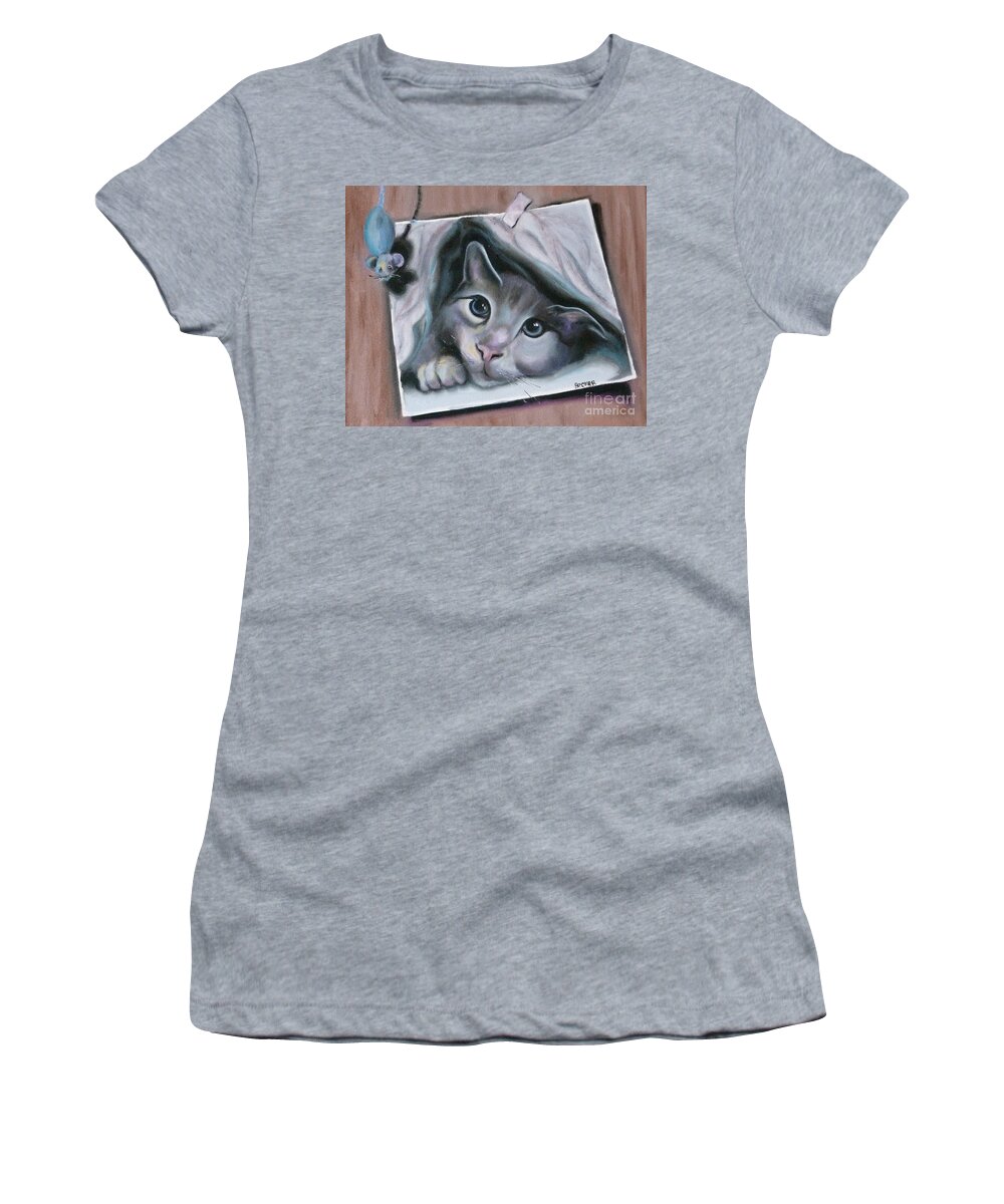 Cat Women's T-Shirt featuring the painting 2Cute by Susan A Becker
