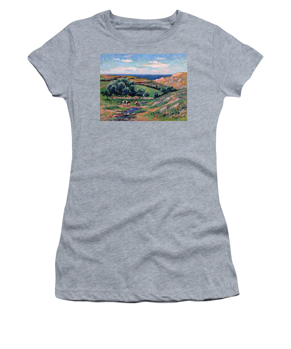 A Valley In Sadaine Women's T-Shirt featuring the painting A Valley in Sadaine by Henri Moret
