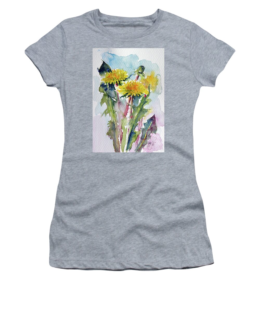 Dandelion Women's T-Shirt featuring the painting Dandelion #3 by Kovacs Anna Brigitta