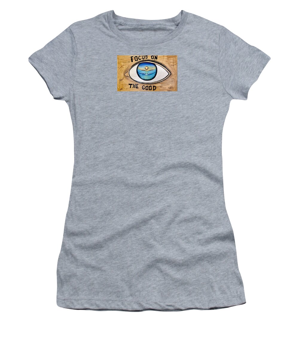Positiveprints Women's T-Shirt featuring the painting Focus on the good #3 by Paul Carter