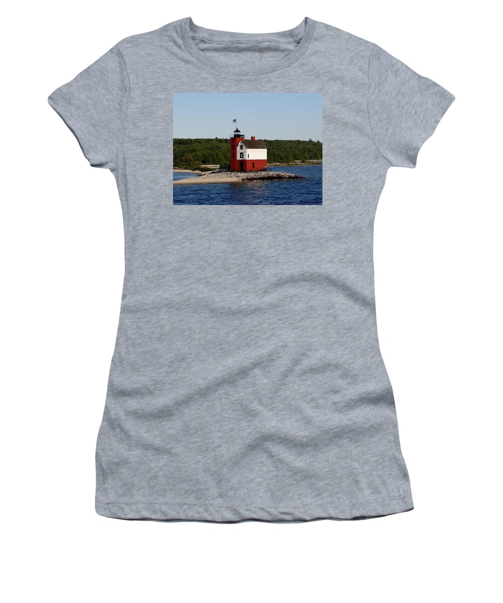 Round Island Women's T-Shirt featuring the photograph Round Island Lighthouse #3 by Keith Stokes