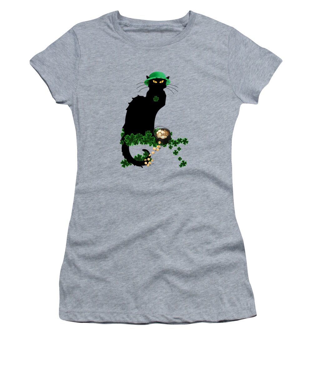 St Patrick's Day Women's T-Shirt featuring the digital art St Patrick's Day - Le Chat Noir #2 by Gravityx9 Designs