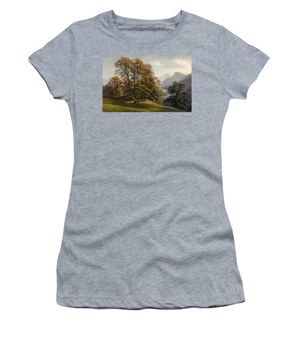 Wooded Landscape Women's T-Shirt featuring the painting Wooded Landscape #4 by MotionAge Designs