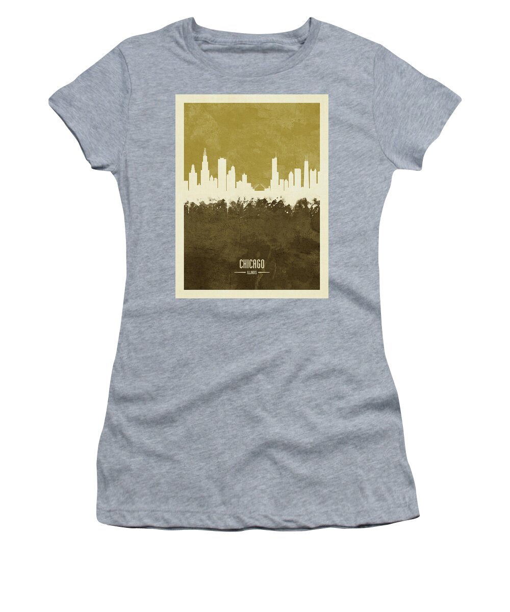 Chicago Women's T-Shirt featuring the digital art Chicago Illinois Skyline #30 by Michael Tompsett