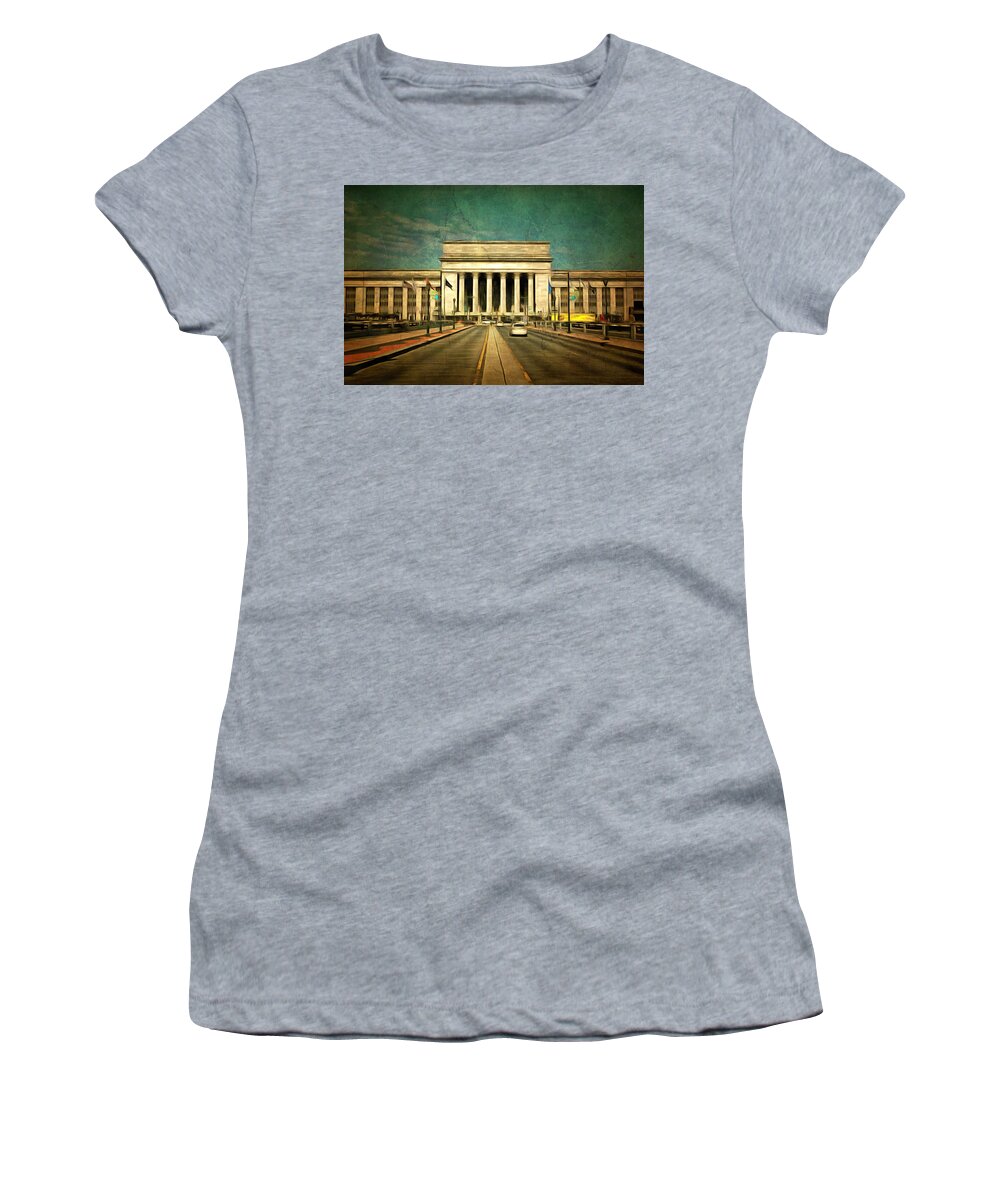 Car Women's T-Shirt featuring the mixed media 30th Street Station Traffic by Trish Tritz