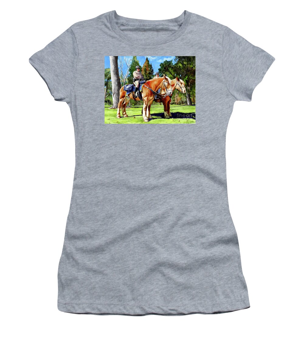 California Highway Patrol Women's T-Shirt featuring the painting #310 CHP Horses #310 by William Lum