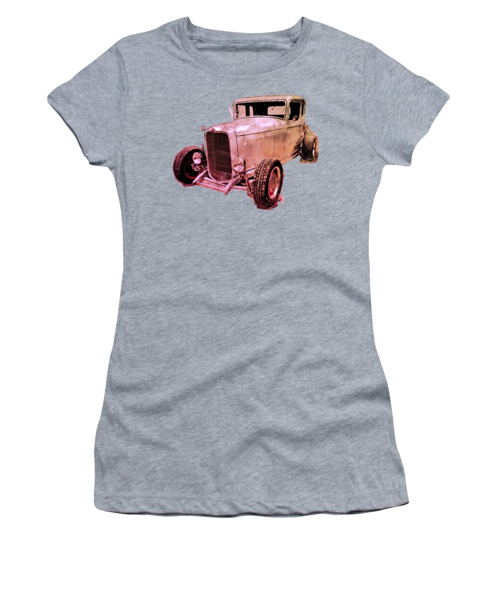 32 Women's T-Shirt featuring the digital art 32 Five Window High Boy Pink Puddle Jumper in Search of Pink Puddles to Jump by Chas Sinklier