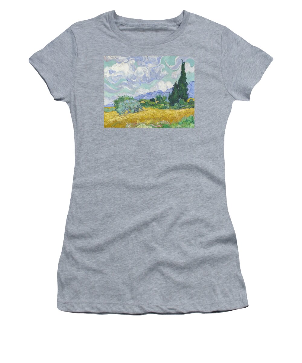 Vincent Van Gogh Women's T-Shirt featuring the painting A Wheatfield With Cypresses #2 by Vincent Van Gogh