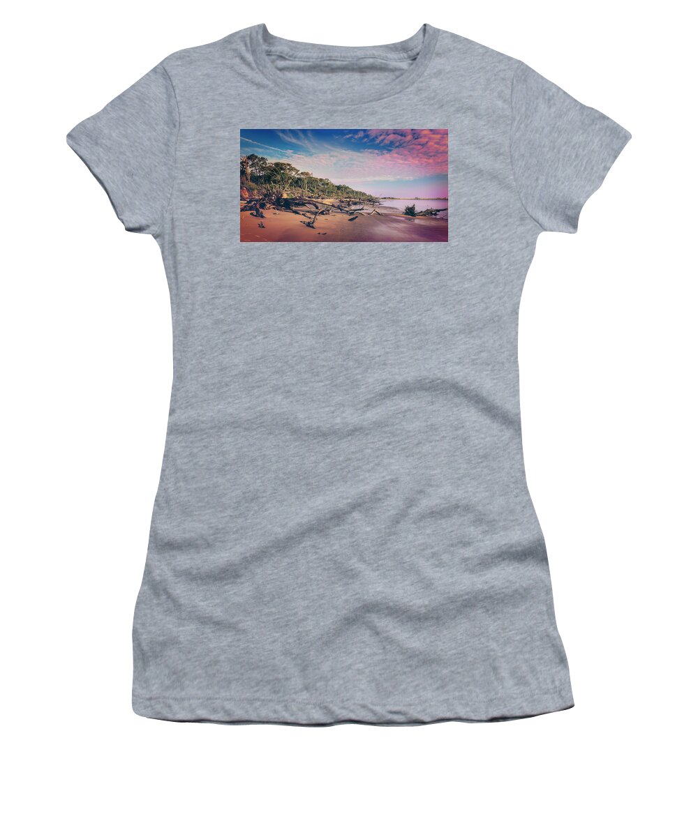 Big Talbot Island Women's T-Shirt featuring the photograph Black Rock Beach #4 by Peter Lakomy