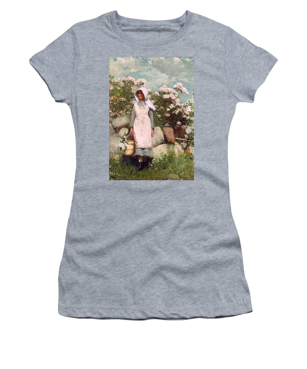 Winslow Homer Women's T-Shirt featuring the painting Girl and Laurel #4 by Winslow Homer