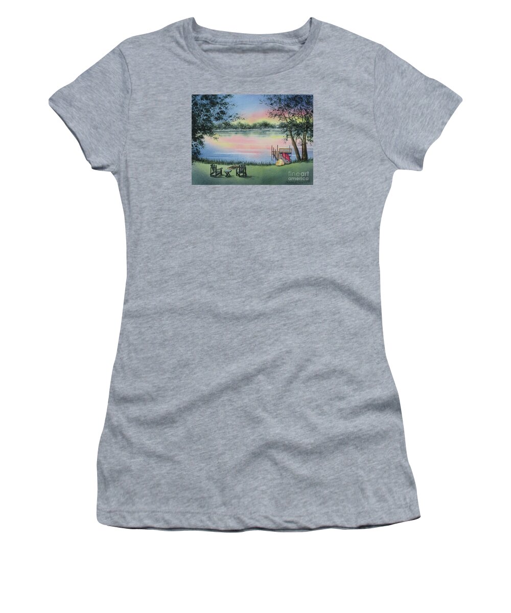 Lake Women's T-Shirt featuring the painting 4 Seasons-Spring by Deborah Ronglien
