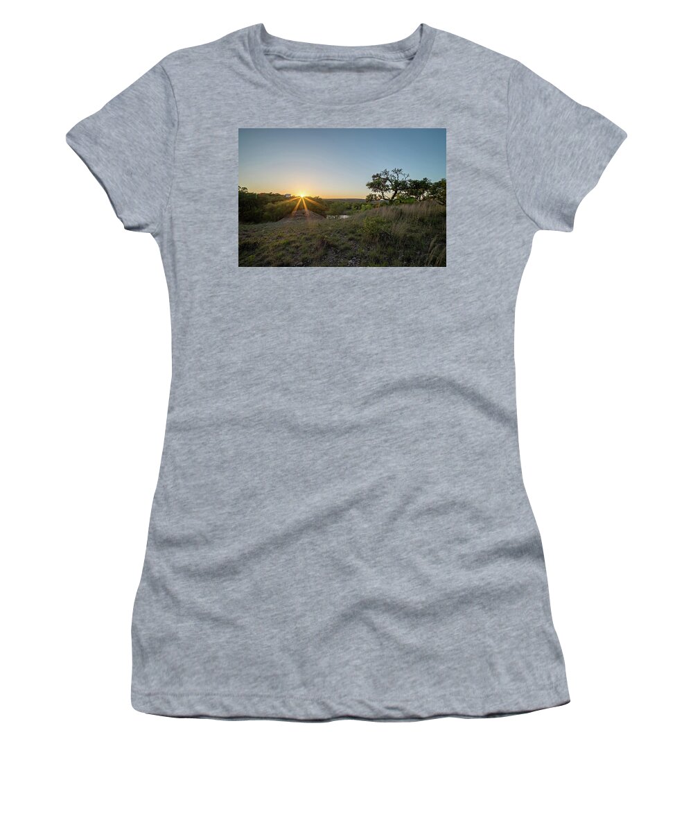 Park Women's T-Shirt featuring the photograph Landscapes Around Willow City Loop Texas At Sunset #5 by Alex Grichenko