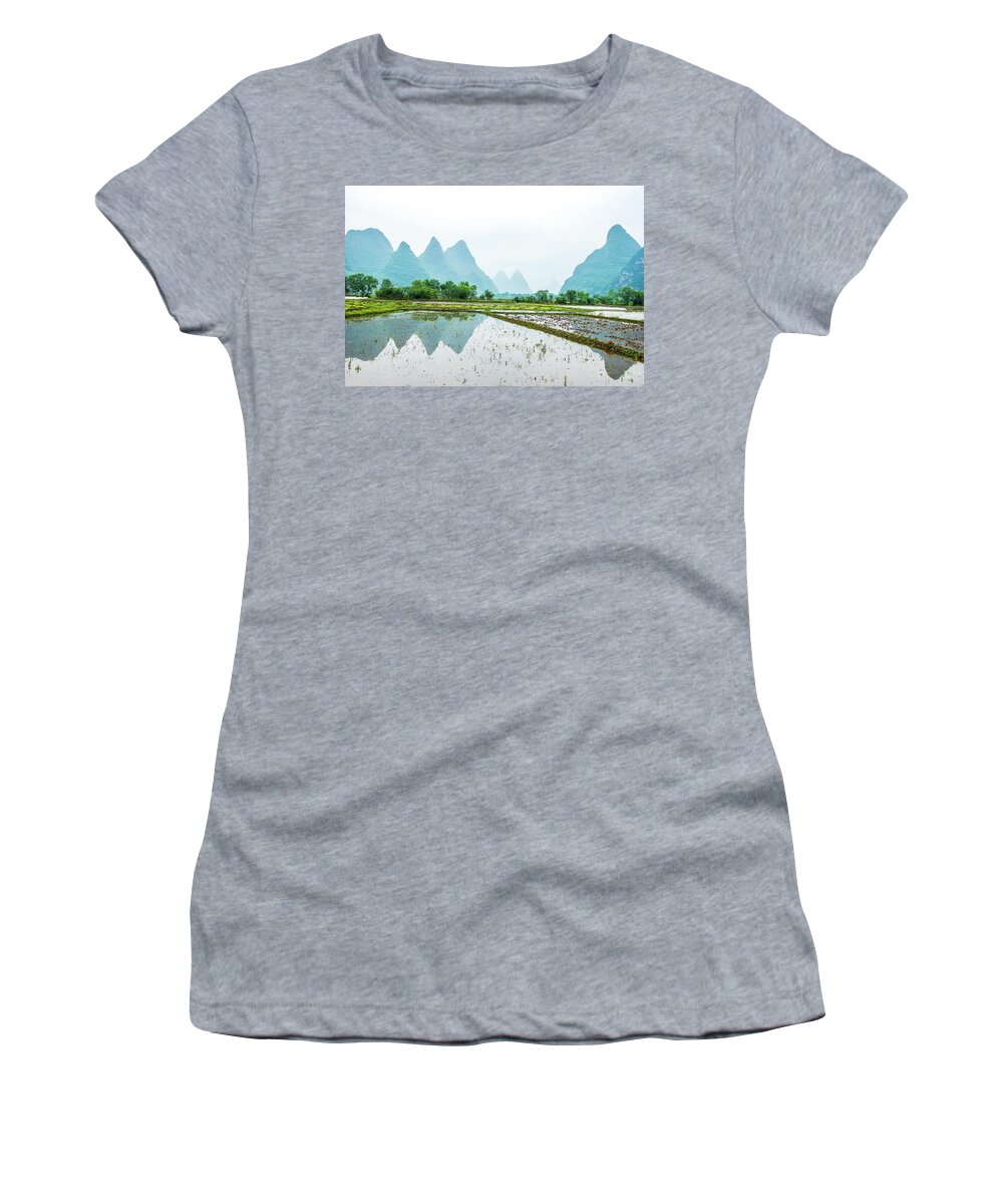 The Beautiful Karst Rural Scenery In Spring Women's T-Shirt featuring the photograph Karst rural scenery in spring #53 by Carl Ning