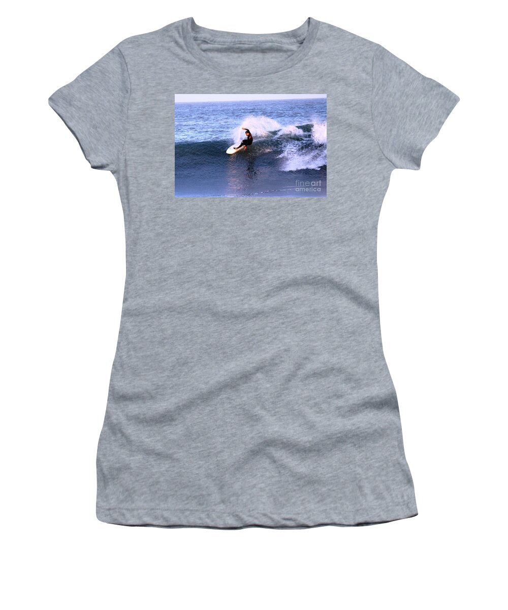 Surfing Women's T-Shirt featuring the photograph Action images by Donn Ingemie