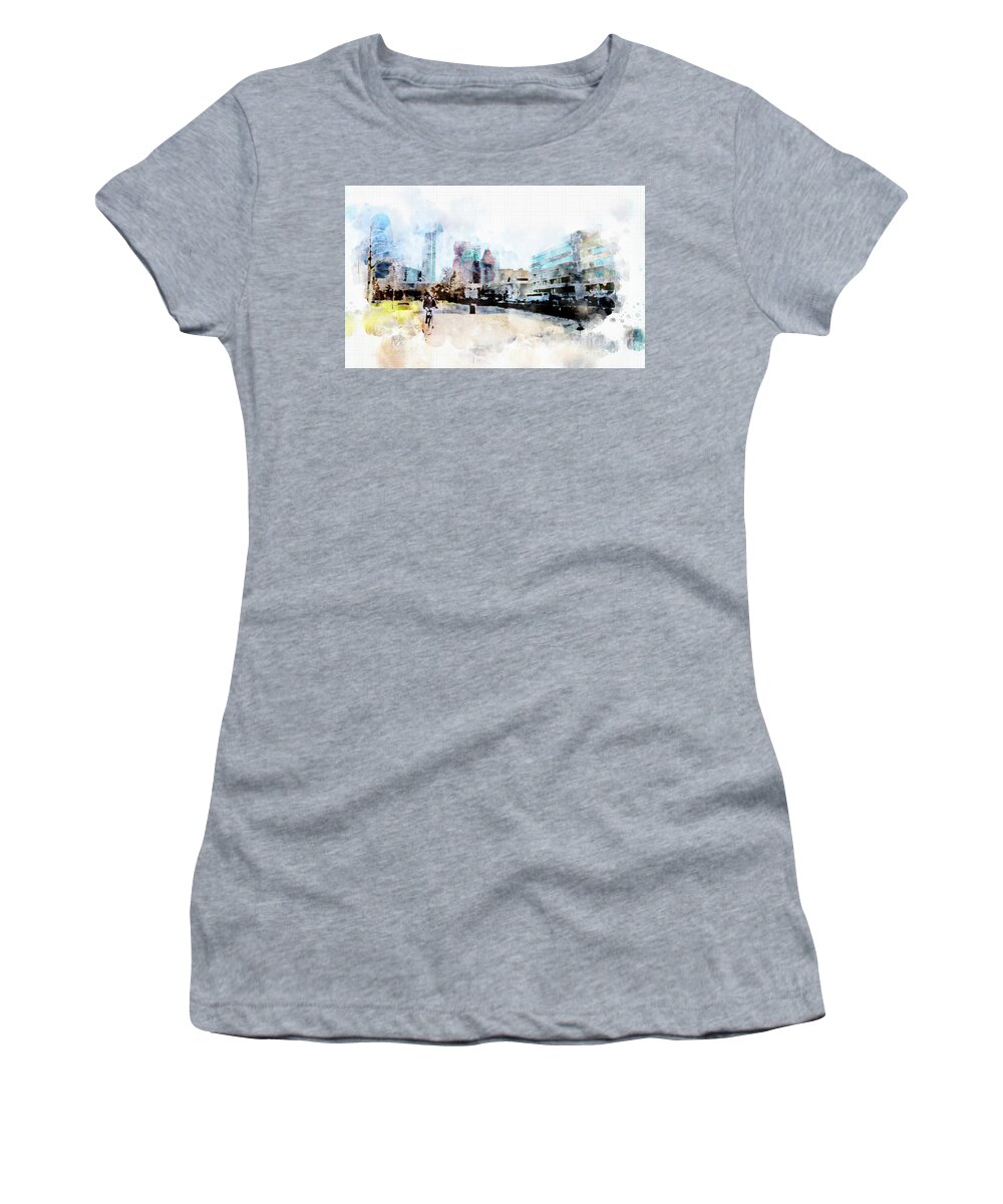 The Hague Women's T-Shirt featuring the digital art City Life In Watercolor Style by Ariadna De Raadt