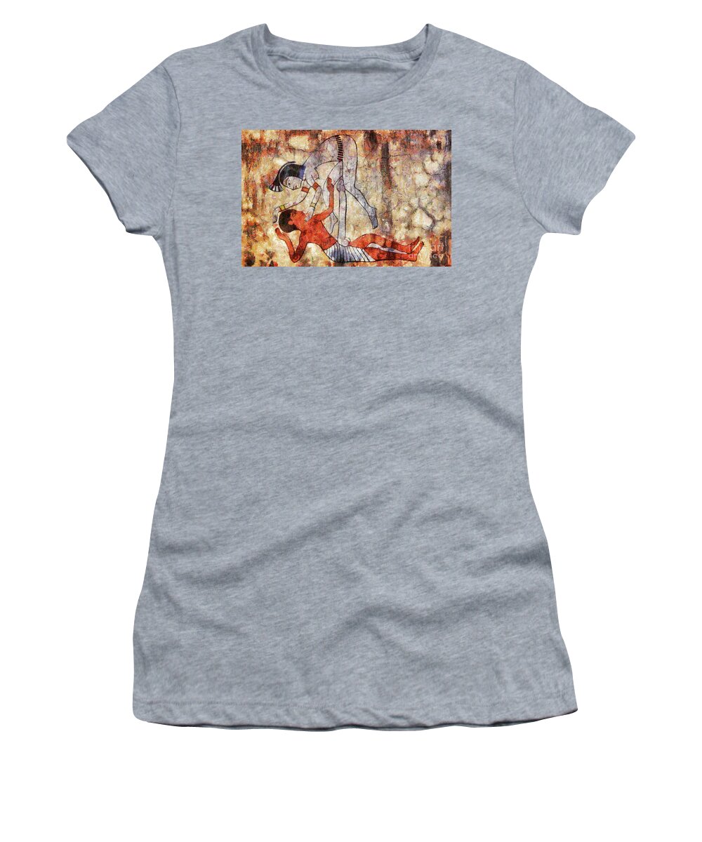 Erotic Women's T-Shirt featuring the painting Erotic art of ancient Egypt #6 by Michal Boubin