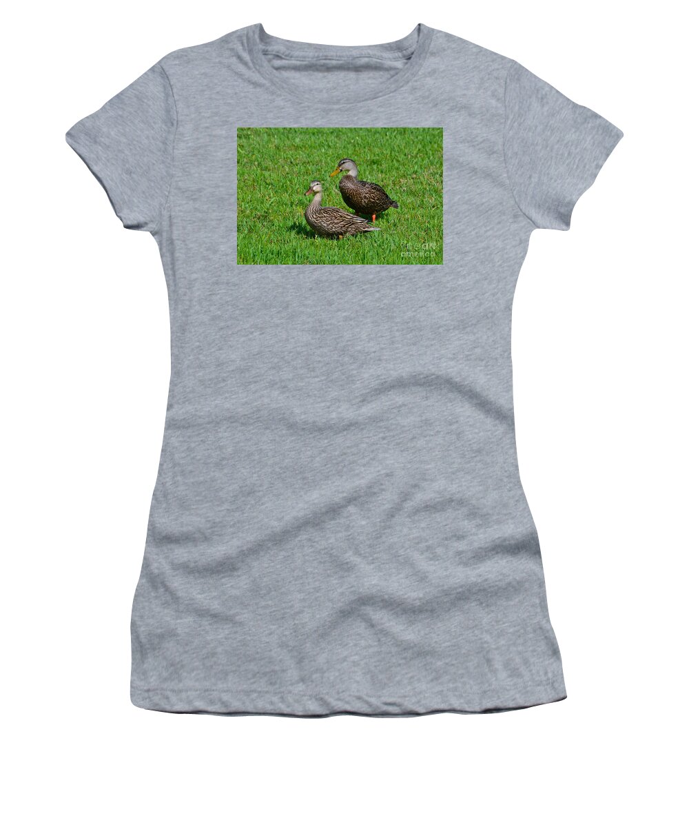 Mottled Ducks Women's T-Shirt featuring the photograph 6- Mottled Ducks by Joseph Keane