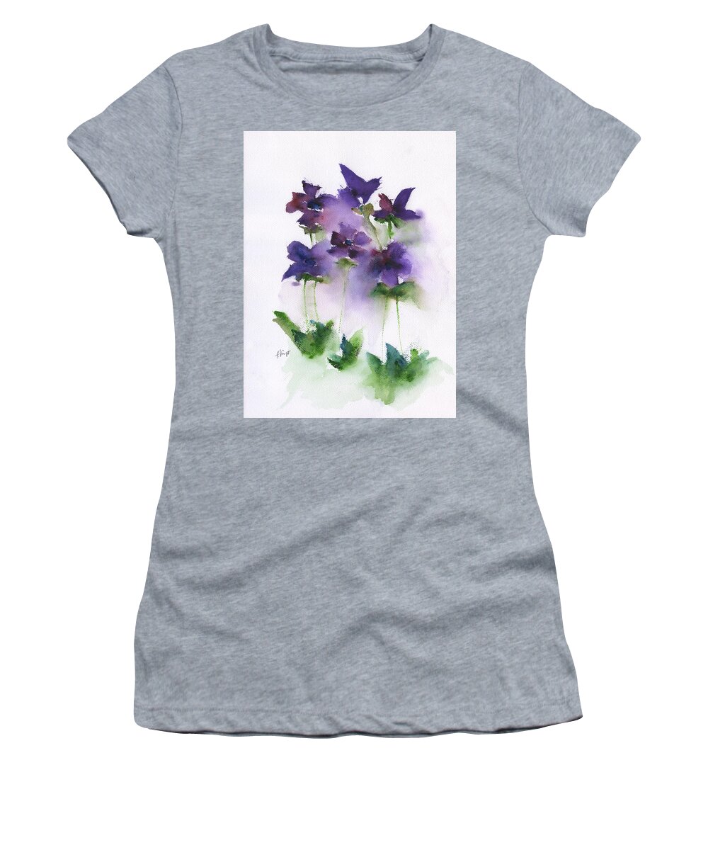 6 Violets Abstract Women's T-Shirt featuring the painting 6 Violets Abstract by Frank Bright