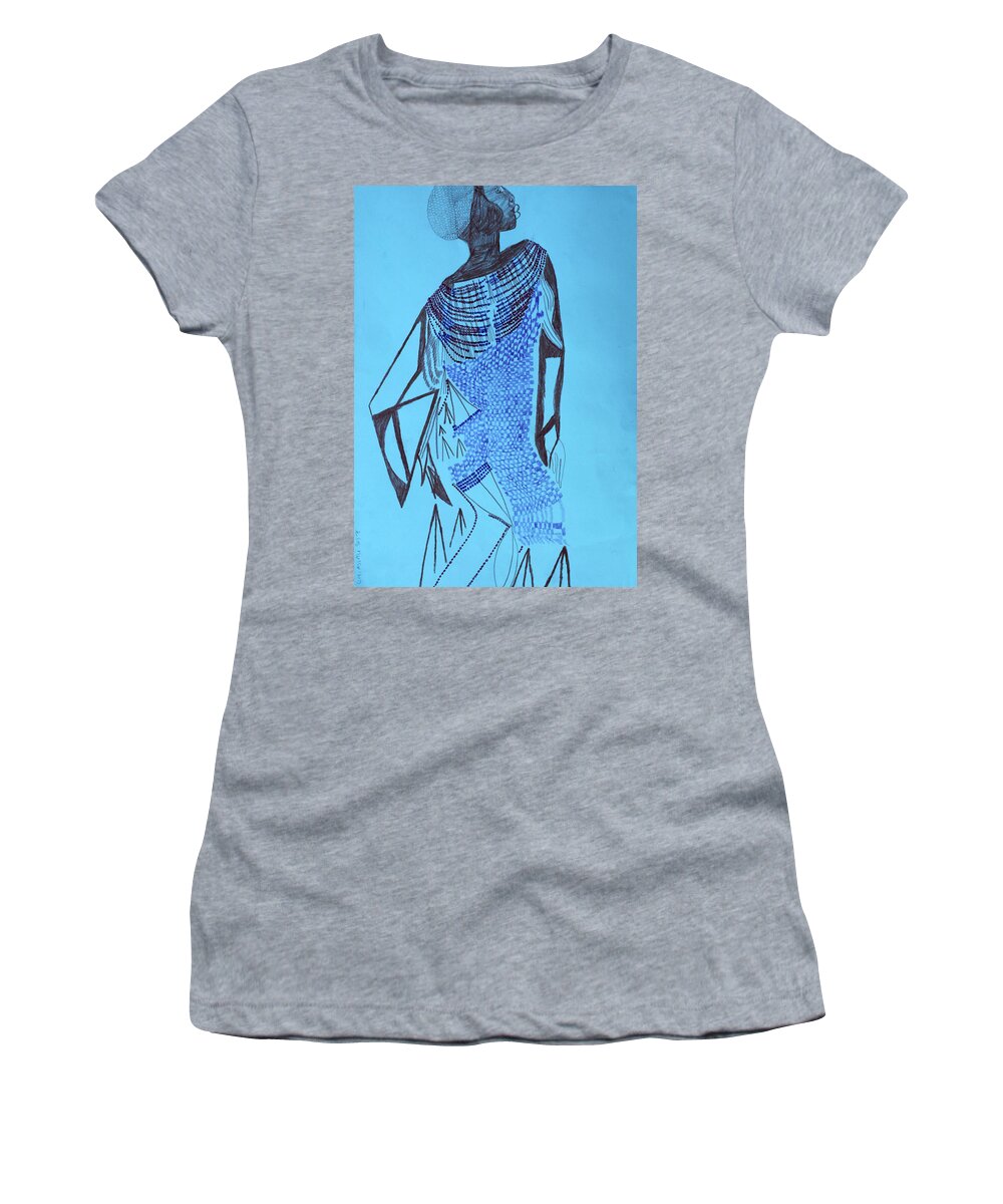  Women's T-Shirt featuring the painting Dinka Bride South Sudan #74 by Gloria Ssali